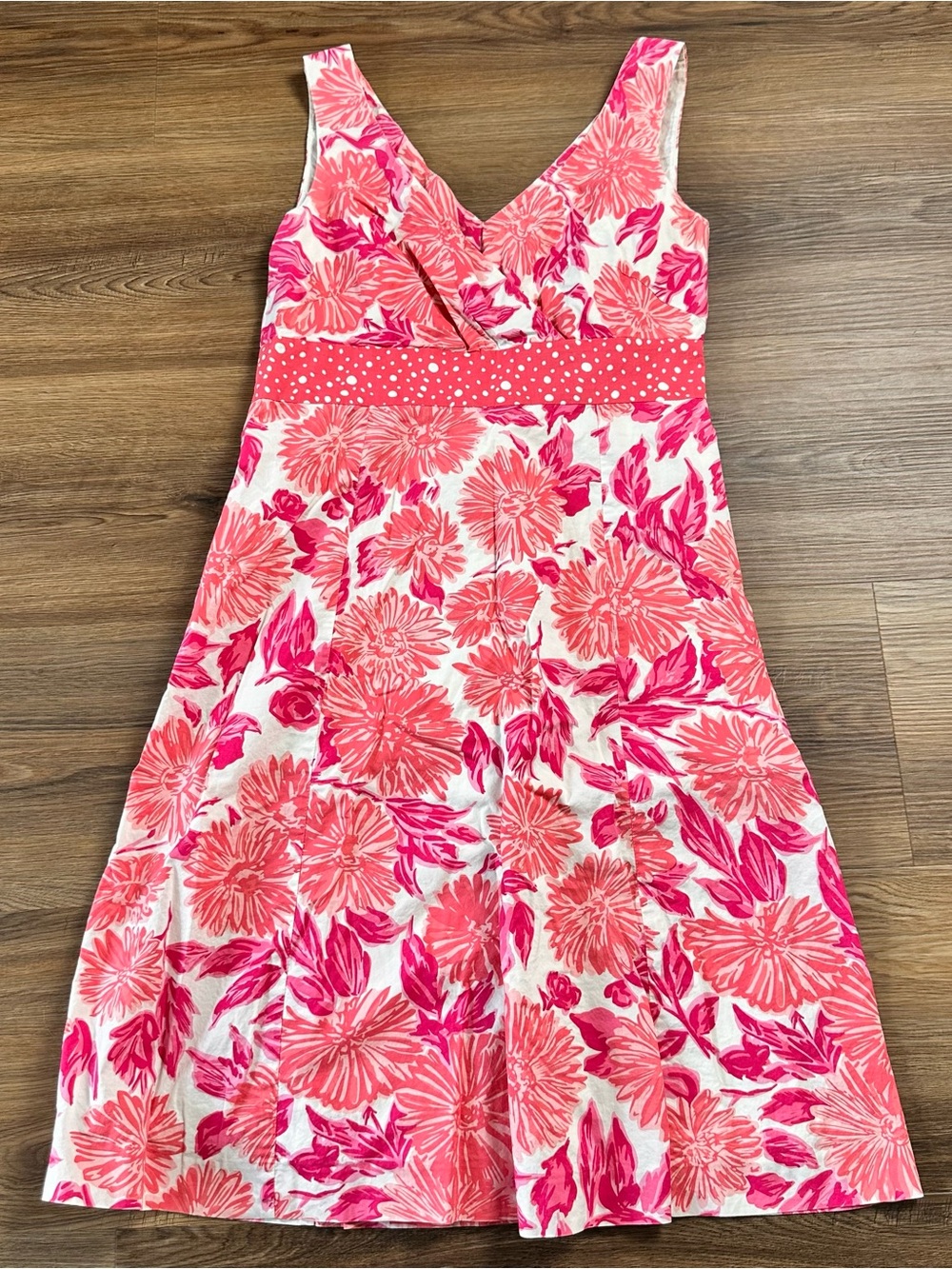 Boden Sleeveless V-neck Midi Dress SZ 8 Pink Floral Cotton Cottage Classic EUC